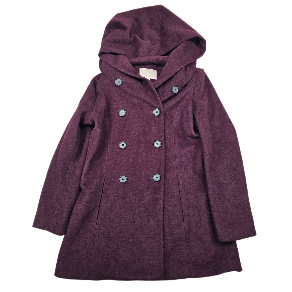 Banana Republic Double Breasted Pea Coat Womens Medium Petite Purple Wool Hooded